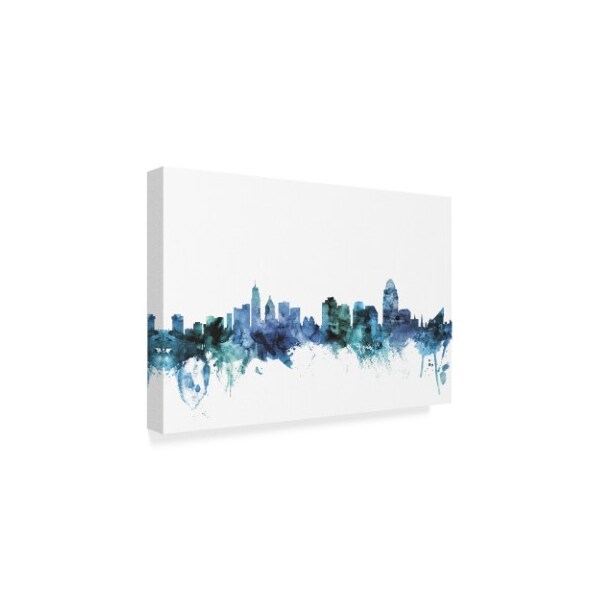 Michael Tompsett 'Cincinnati Ohio Blue Teal Skyline' Canvas Art,22x32
